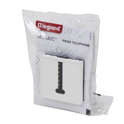 Prise téléphone 8 contacts en T 2 modules finition blanche Mosaic LEGRAND