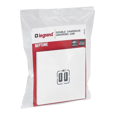 Prise double USB-A encastrable complète Blanc - Neptune LEGRAND