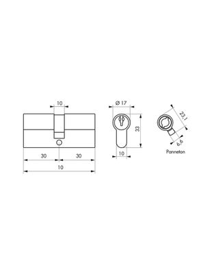 Cylindre de serrure double entrée 30 x 30 mm STD noir 6 clés par 2 THIRARD
