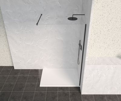 Paroi de douche à l'italienne 100x200 cm profilé noir verre transparent 8 mm Signature - OCEA