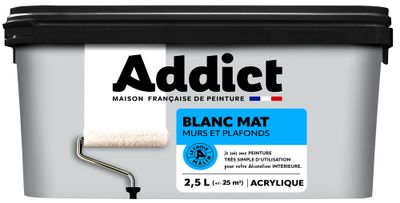 Peinture murs et plafonds blanc mat 2,5 L - ADDICT