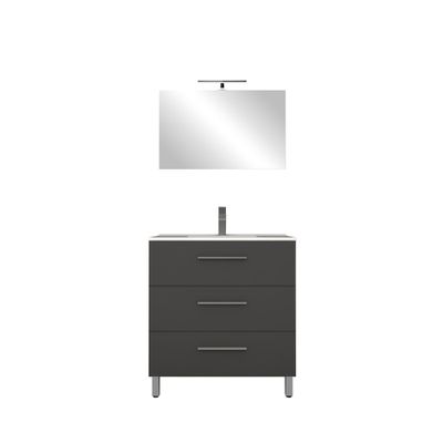 Meuble de salle de bains Volta 3 tiroirs L80 x H88 x P46 cm bois mélaminé gris
