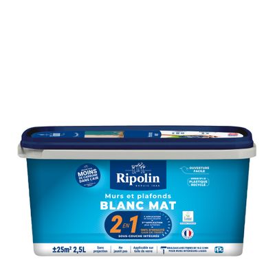 Peinture murs et plafonds 2 en 1 Blanc mat 2,5 L - RIPOLIN