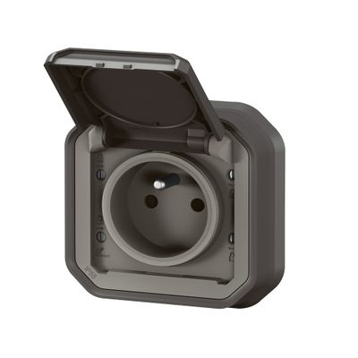 Prise électrique étanche IP55 encastrable 2 pôles + terre Anthracite - Plexo LEGRAND