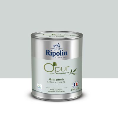 Peinture O'PUR mur & boiserie Gris Souris satin 0,5 L - RIPOLIN