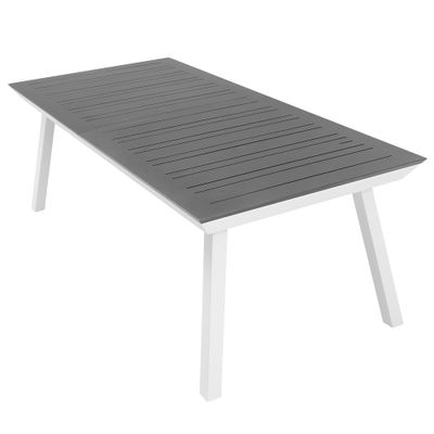 Table de jardin à rallonge PERCE-NEIGE aluminium gris/blanc 216/297x100 cm