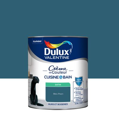 Peinture Crème de Couleur Cuisine et Bain Satin Bleu Paon 0,75 L - DULUX VALENTINE