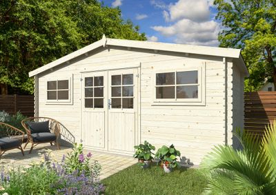 Abri de jardin White Wood Tanguy en bois naturel ép.28 mm - 15,8 m², Livraison à domicile incluse - PALMAKO