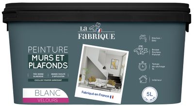Peinture murs et plafonds blanc velours 5 L - LA FABRIQUE