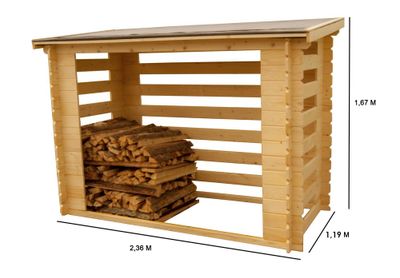 Abri range-bûches fermé en madriers grand volume 4 stères de bois 1,90 m², Livraison à domicile incluse - HABRITA