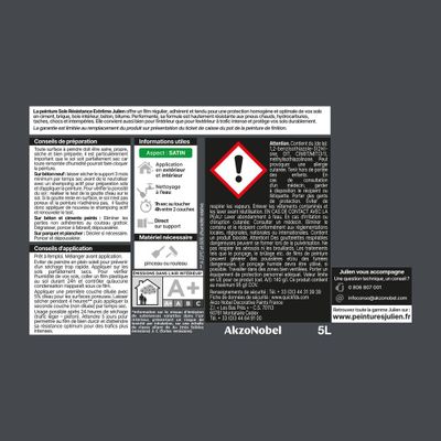 Peinture sol extrême gris graphite RAL 7024 5 L - JULIEN
