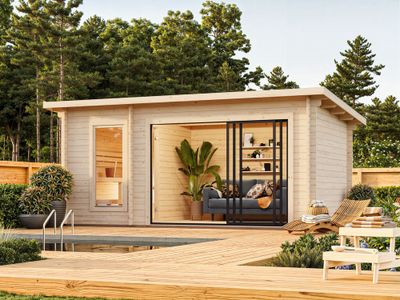 Sauna extérieur Palmako Sanna 6 places baie coulissante double vitrage -  18,3 m² - PALMAKO