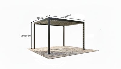 Pergola bioclimatique en aluminium gris anthracite + 2 poteaux solaire design lignes 11,90 m², Livraison à domicile incluse - HABRITA