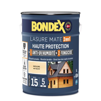Lasure 2 en 1 haute protection 5 ans incolore 5 L - BONDEX