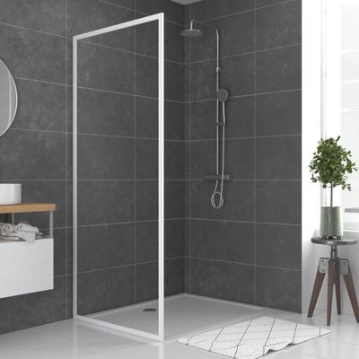 Paroi de douche latérale fixe 90x185 cm profilé blanc verre transparent 5 mm Spot - AURLANE
