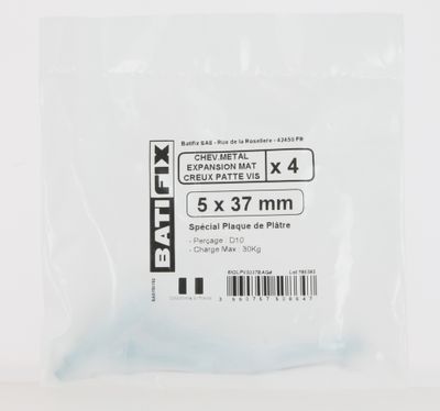 Cheville métal expansion 5 x 37 mm pour plaque de plâtre par 4 BATIFIX