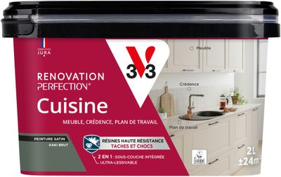 Peinture de rénovation pour cuisine kaki brut finition satinée 2L - V33