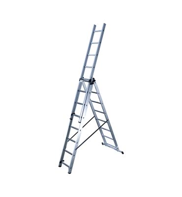Echelle transformable 3 plans 3 x 8 échelons 5,00 / 5,90 m HobbyStep avec base rapportée aluminium - HAILO