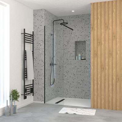 Paroi de douche à l'italienne 50x195 cm profilé noir verre transparent 5 mm Essentiel - AURLANE