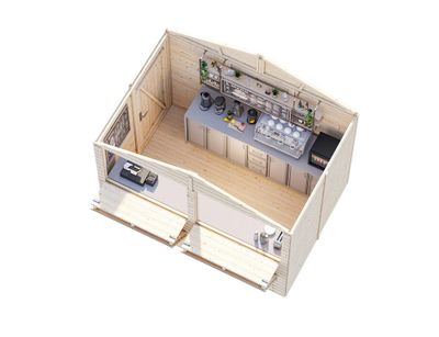 Kiosque/Stand en bois Stella avec comptoirs pliants - 8,3 m² hors-tout - PALMAKO
