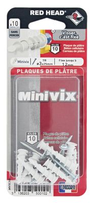 Chevilles autoforeuses Minivix et vis tr 3 x 25 mm par 10 RED HEAD