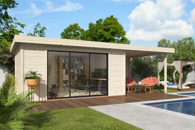 Abri de jardin bois Lydia + Pergola Naturel 21,4m2 Livraison à domicile incluse
