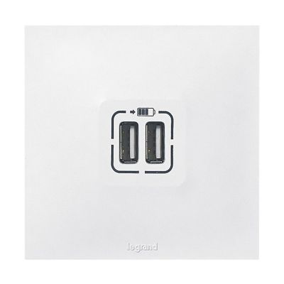Prise double USB-A encastrable complète Blanc - Neptune LEGRAND