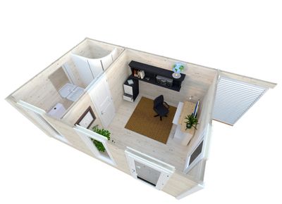 Studio bois Bois Naturel  Grace 12,4+4,1m2 Livraison à domicile incluse