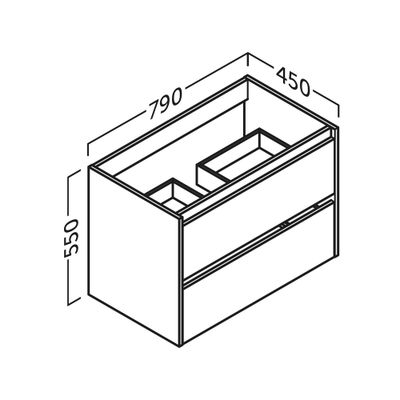 Caisson de salle de bains Thana 2 tiroirs L80 x H55 x P45 cm panneau de particules chêne naturel