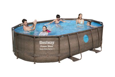 Piscine hors sol ovale tubulaire imitation rotin POWER STEELTM 488 x 305 cm hauteur 107 cm - BESTWAY