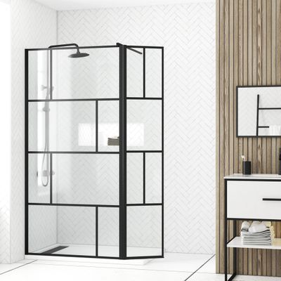 Paroi de douche à l'italienne 80+40x195 cm profilé noir verre transparent 5 mm Bricks - AURLANE