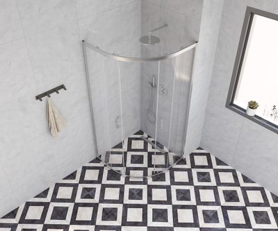 Accès d'angle coulissant 1/4 de cercle 90x90x185 cm profilé chrome verre transparent 4 mm Primera - OCEA