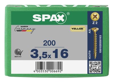 Vis tête fraisée PZ 3,5 x 16 mm par 200 SPAX