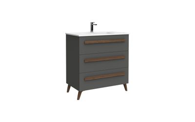 Meuble de salle de bains 3 tiroirs L79 x H84 x P45 cm mélaminé anthracite noyer Nilsa