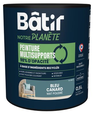Peinture multi supports mat bleu canard 0,5 L - BATIR NOTRE PLANETE