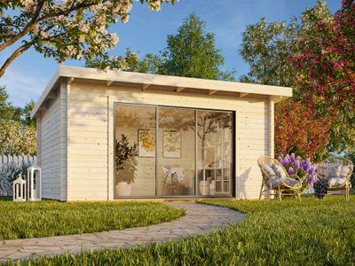 Studio de jardin en bois Lea avec baie coulissante simple vitrage - 19,9 m² hors-tout - Livraison à domicile - PALMAKO