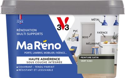 Peinture de rénovation multi- V33supports MaRéno vert kaki finition satinée 0,5 L  - V33