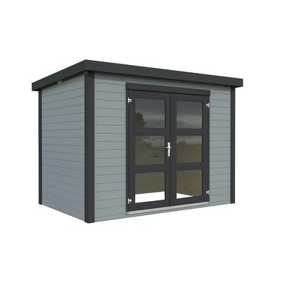 Abri de jardin en bois peint gris anthracite Olivia - ép.19 mm - 6,1 m² hors-tout - Livraison à domicile incluse - WHITE WOOD