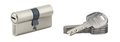 Cylindre de serrure double entrée débrayable 35 x 35 mm Trafic 6 haute sécurité nickelé 5 clés THIRARD