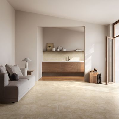 Carrelage sol intérieur effet travertin beige TRAVIA ép 7,4 mm 60,4 x 60,4 cm paquet de 1,46 m² ERMES