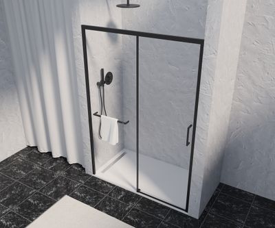 Porte de douche coulissante 140x200 cm profilé noir verre transparent 8 mm Signature - OCEA