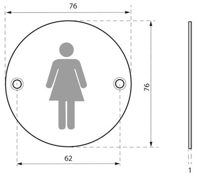 Plaque signalétique à visser Wc femme diamètre 76 mm THIRARD