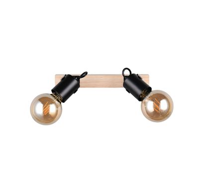 Réglette 2 spots E27 Lynar noir et bois 2x10W - REALITY