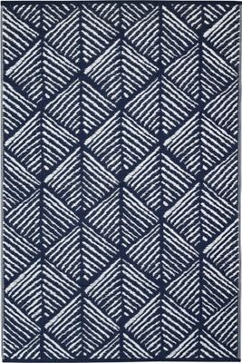 TAPIS 160 X 240 cm bleu blanc LOSANGES TRAITS JARDILINE