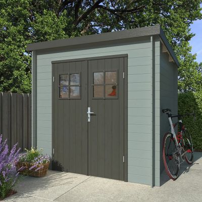 Abri de jardin en bois peint gris Zoé 2 - ép.19 mm - 4,8 m² hors-tout - Livraison à domicile incluse - WHITE WOOD