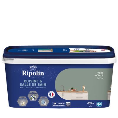 Peinture Cuisine & Bain Vert Nobile satin 2 L - RIPOLIN