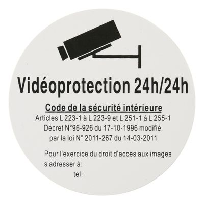 Plaque signalétique adhésive Vidéoprotection 24/24 diamètre 80 mm THIRARD