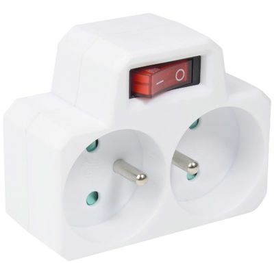 Multiprise murale 2 prises ou biplite avec interrupteur blanc - GEFOM