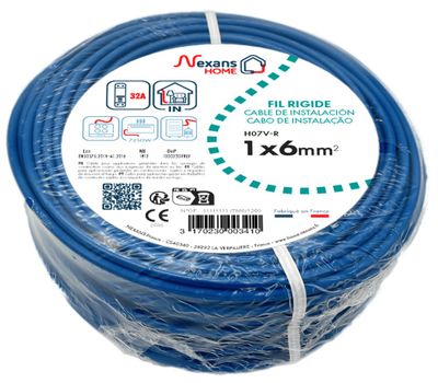 Fil électrique H07V-R 6 mm² semi-rigide bleu 25 m - NEXANS