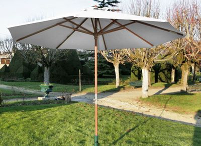 Parasol droit diamètre 3,5m ecru en eucalyptus PROLOISIRS Livraison à domicile incluse
